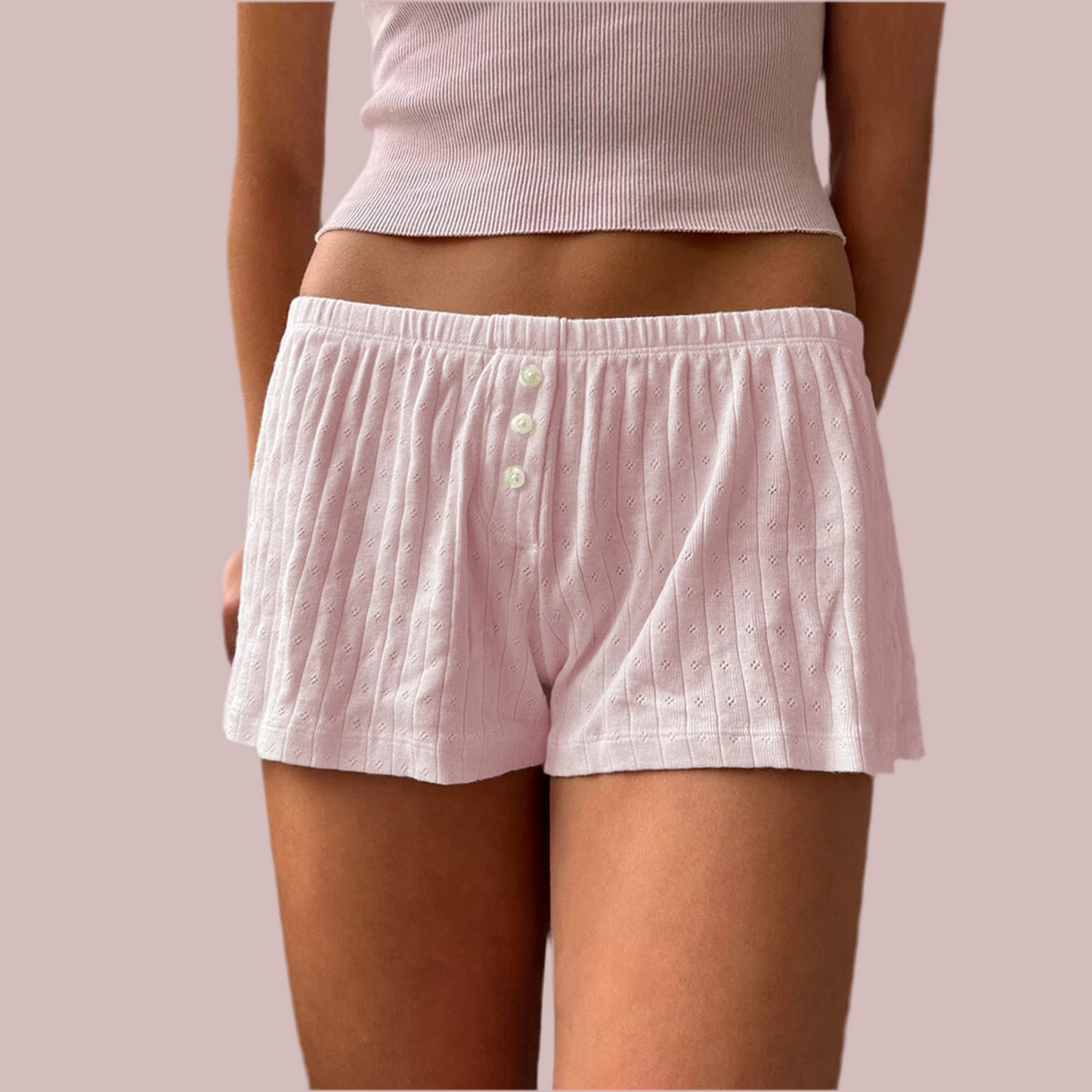 Women's Summer Shorts Solid Color Buttons Elastic Waist Casual Loose Shorts Loungewear
