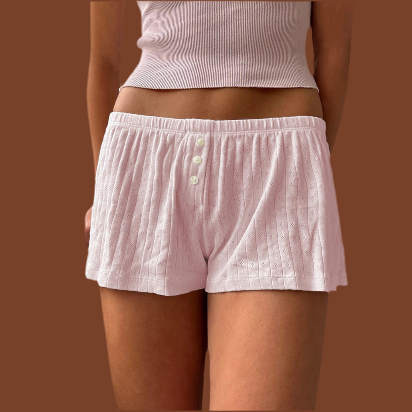 Women's Summer Shorts Solid Color Buttons Elastic Waist Casual Loose Shorts Loungewear