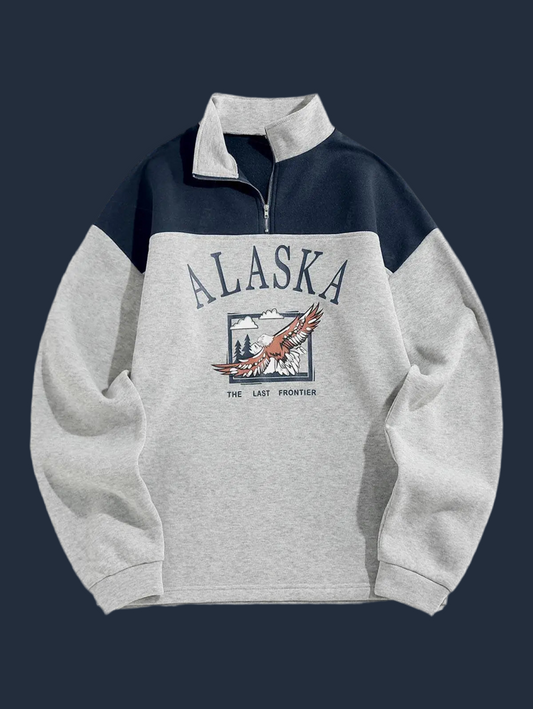 ZAFUL Fleece Lined ALASKA Graphic Quarter Zip 90s Sweatshirt