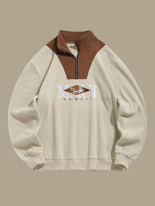 Men's Colorblock Letter Embroidered Quarter Zip